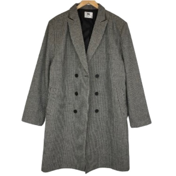 Women’s Houndstooth Wool Blend Coat Black White Double Breasted Size XXXL - Picture 1 of 13
